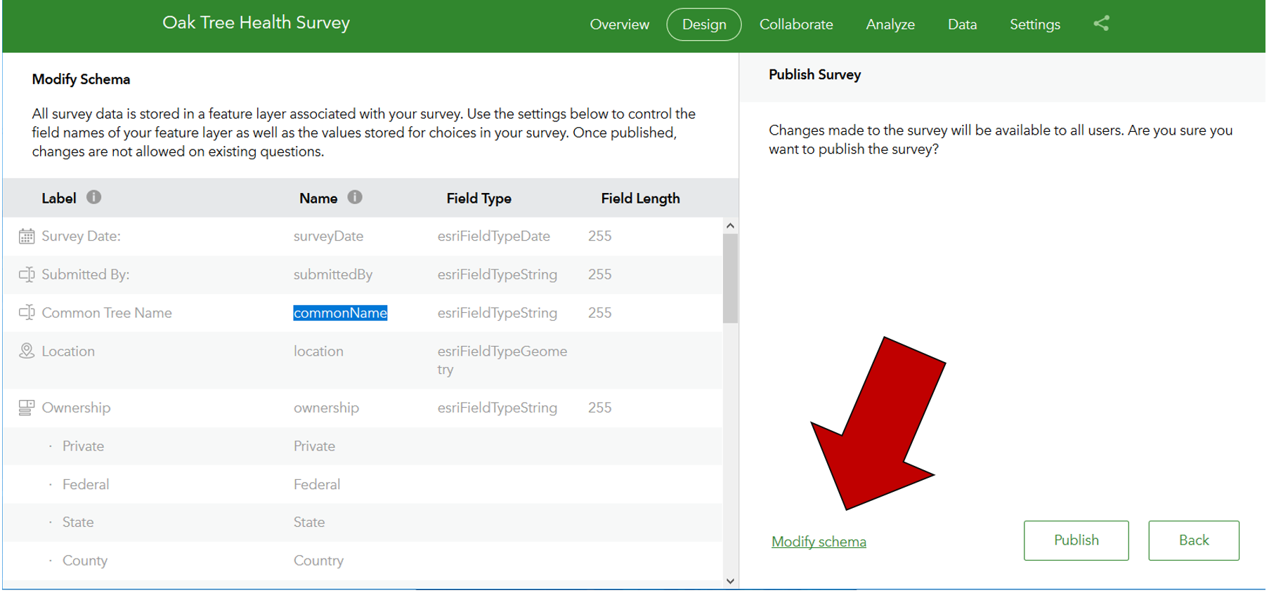 Modify Schema in Survey123 web designer